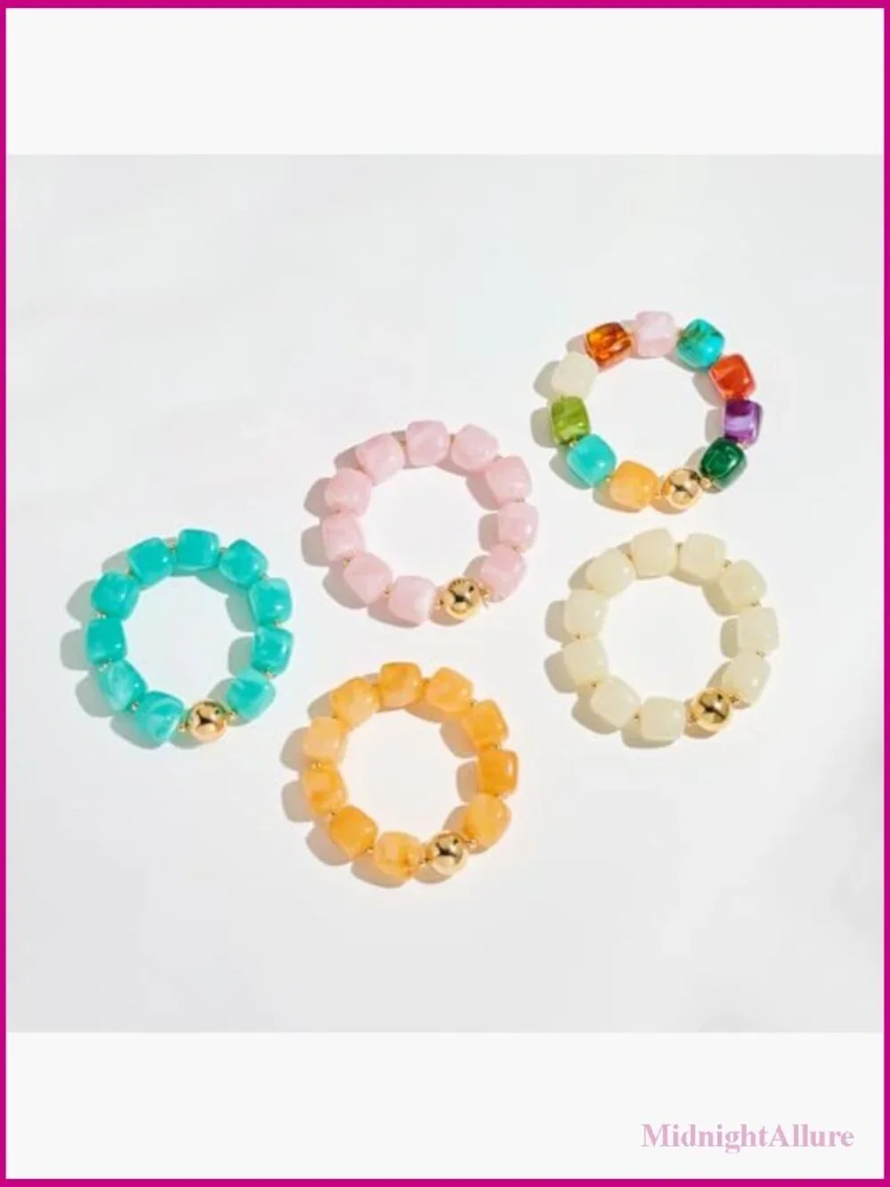 Chunky Beaded Bracelet - Square Resin Stretch Bracelet Statement Jewelry